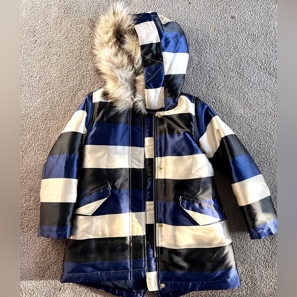 J. CREW STRIPED FISHTAIL PARKA COAT W/HOOD (NWT)